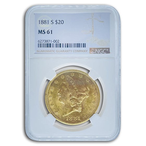1881-S $20 Liberty Gold Double Eagle MS-61 NGC 1881-S $20 Liberty Gold Double Eagle MS-61 NGC